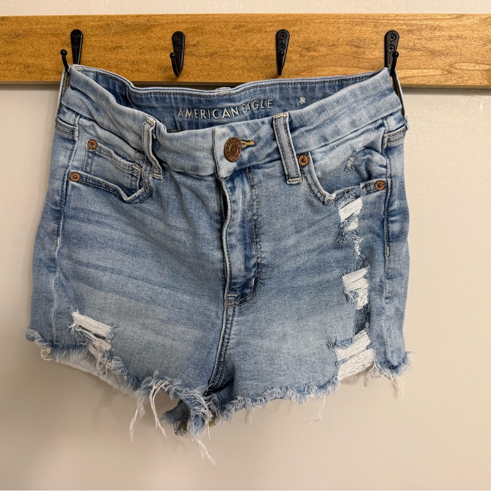 American Eagle Outfitters Faded Blue Ripped Jean Shorts
